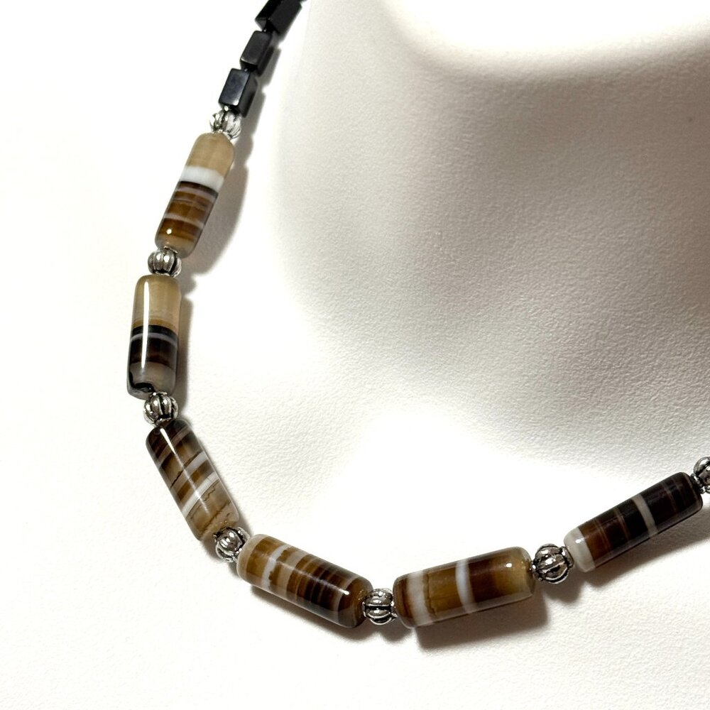 Earthy Eye Agate Bib Necklace, Genuine Gemstones Beaded Necklace